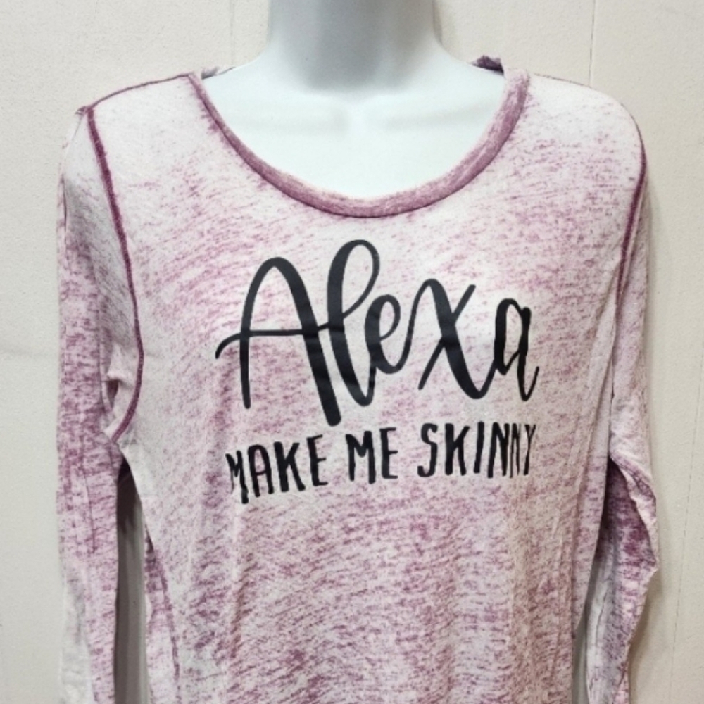 Poof Long Sleeve Top Large Alexa Make‎ Me Skinny Funny Lightweight Purple C260